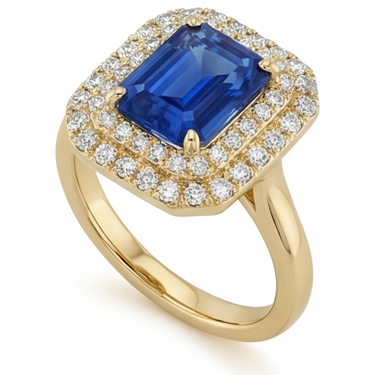 Zaffiro Blu Reale Anello con Gemma 4 carati Oro Giallo 14K – vista frontale