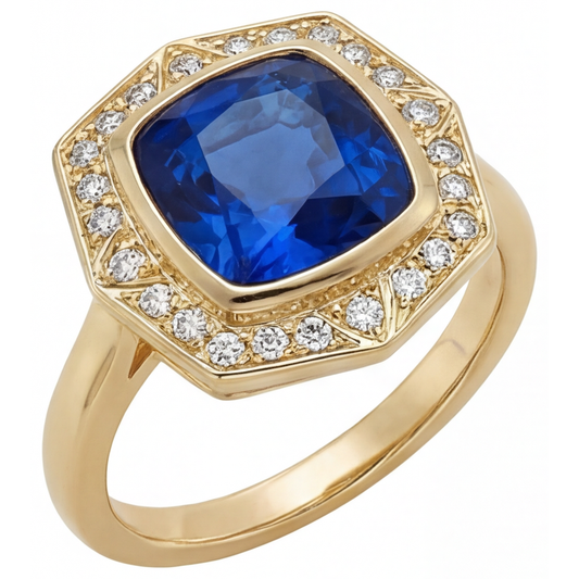 Zaffiro Blu Reale Anello con Gemma 5,75-carati Oro Giallo 14K – vista frontale