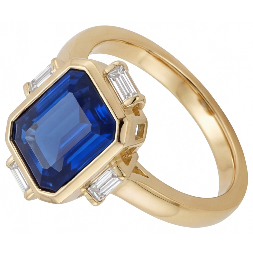 Zaffiro Blu Reale Anello con Pietra Preziosa 4,80 carati Oro Giallo 14K – vista angolare
