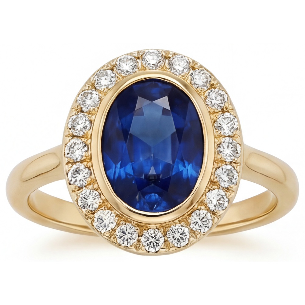 Taglio Ovale Zaffiro Blu Reale anello in Oro 14 Carati Giallo – vista principale