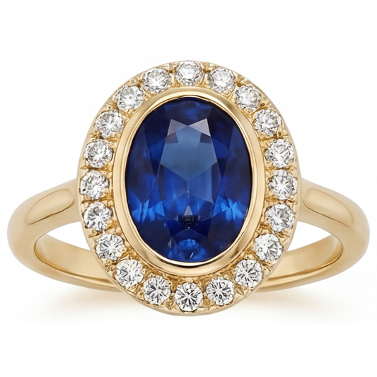 Taglio Ovale Zaffiro Blu Reale anello in Oro 14 Carati Giallo – vista principale