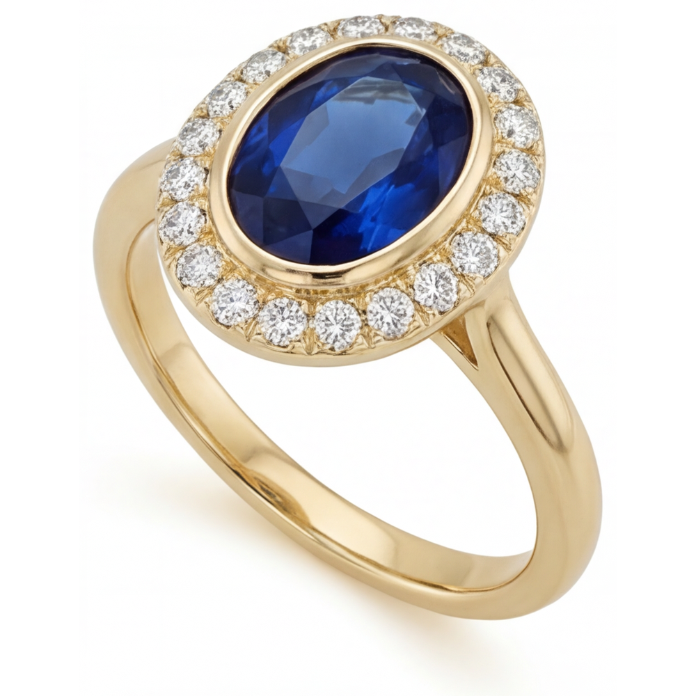 Zaffiro Blu Reale Anello Pietra Colorata 4,75-carati Oro 14 Carati Giallo – vista laterale
