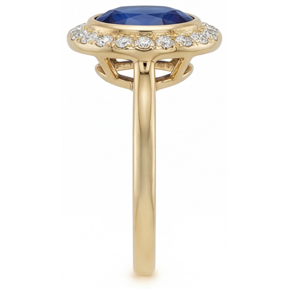 Taglio Ovale Zaffiro Blu Reale anello in Oro 14 Carati Giallo – vista profilo