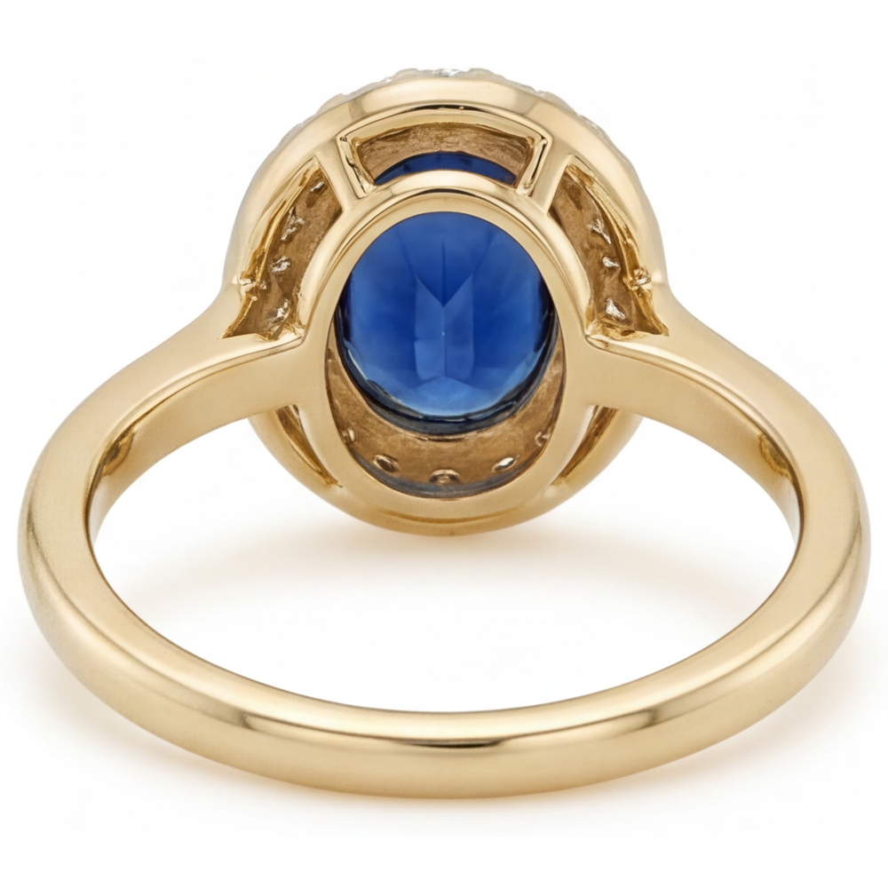 Anello Pietra Colorata Oro 14 Carati Giallo con Zaffiro Blu Reale – vista dall'alto