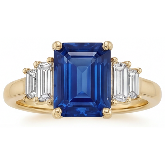 Anello Pietra Colorata Oro Giallo 14K con Zaffiro Blu Reale – vista principale