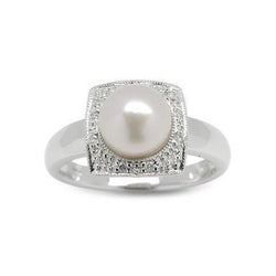 0,50 Anello di fidanzamento con perla e diamante taglio rotondo da 5 mm Oro bianco 14K
