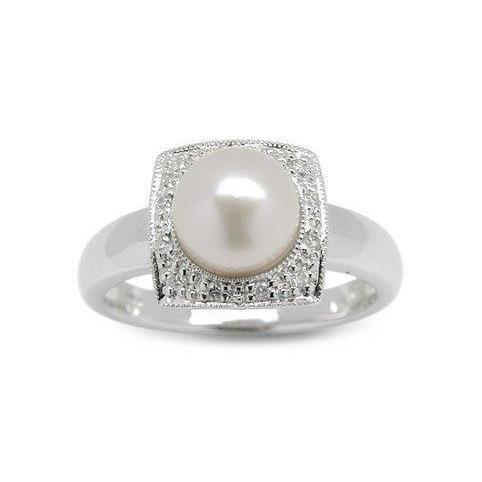 0,50 Anello di fidanzamento con perla e diamante taglio rotondo da 5 mm Oro bianco 14K - harrychadent.it