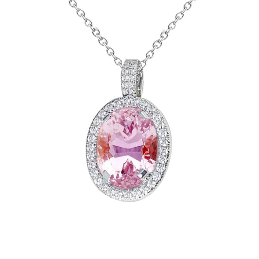 10.50 carati rosa taglio ovale Kunzite collana pendente in oro 14K - harrychadent.it