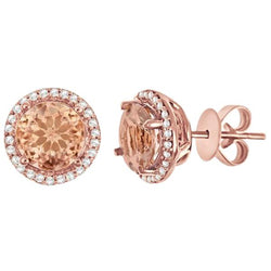 12.02 Carati Morganite Con Diamanti Orecchini in Oro Rosa 14k