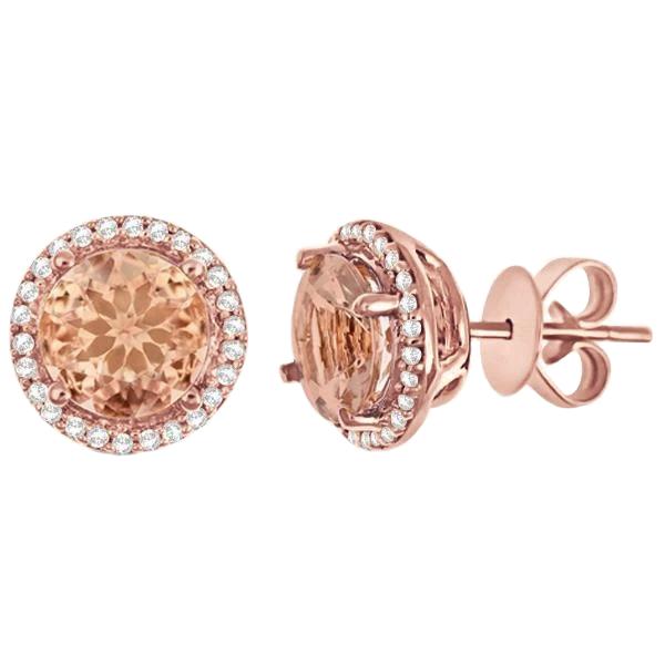 12.02 carati Morganite con diamanti Orecchini in oro rosa 14K - harrychadent.it