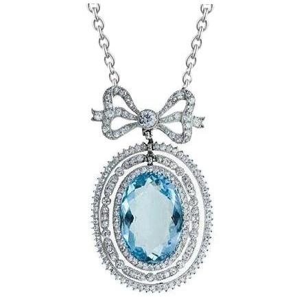 12.25 Carati Pendente Acquamarina Ovale Con Diamanti Oro Bianco 14K - harrychadent.it