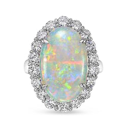 12.50 Carati Anello Nuziale Opale E Diamanti Nuovo Oro Bianco 14K