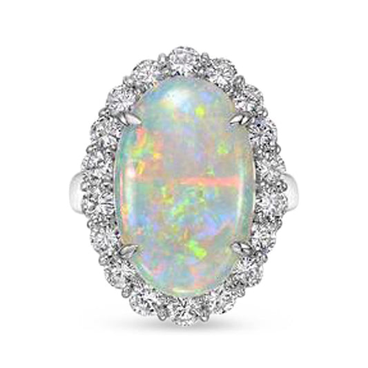 12.50 Carati Anello Nuziale Opale E Diamanti Nuovo Oro Bianco 14K - harrychadent.it