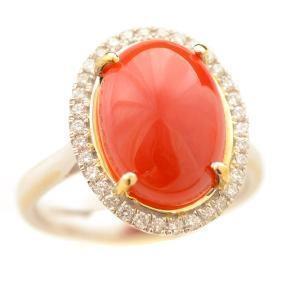 12.50 Carati Corallo Rosso Con Diamanti Fede Nuziale Oro Giallo 14K - harrychadent.it