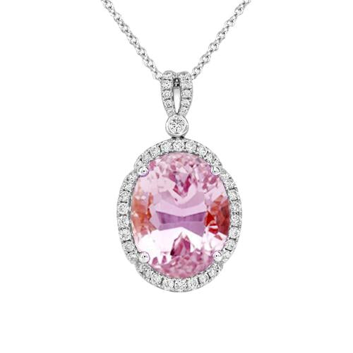 12.50 carati rosa kunzite ovale con ciondolo diamante oro bianco 14k - harrychadent.it