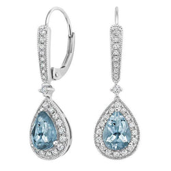 13.50 Carati Acquamarina Con Diamanti Orecchini Pendenti Oro Bianco 14K