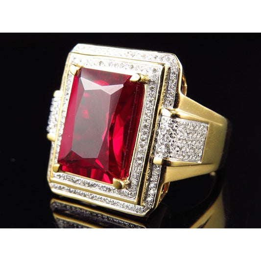 13 ct Grande Smeraldo Taglio Rosso AAA Anello da Uomo Rubino Con Diamante Oro Giallo 14 kt - harrychadent.it