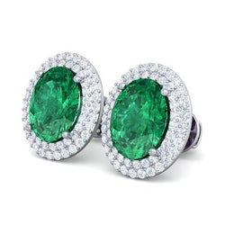 14 carati verde smeraldo e diamanti orecchini con pietre preziose