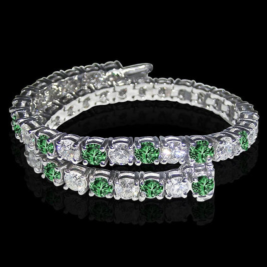 14 ct. Bracciale Tennis Diamanti Verdi Bianchi Oro Bianco - harrychadent.it