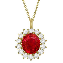 14K Yg Rubino E Diamanti 8.40 Carati Collana Pendente Con Catena