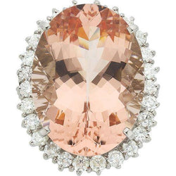 14.25 ct. Anello Morganite Ovale Grande Con Piccoli Diamanti Oro Bianco 14K
