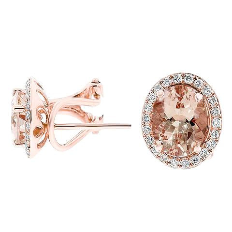 14.70 ct. Orecchini a bottone Morganite Ovale Con Diamanti Oro Rosa 14K - harrychadent.it