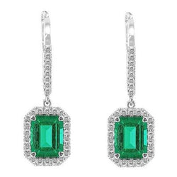 15,50 ct. Orecchino pendente con diamante verde smeraldo a forma di smeraldo WG 14K