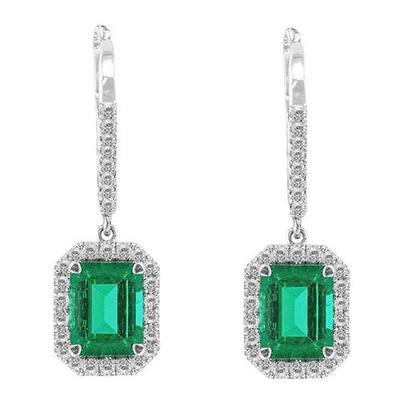 15,50 ct. Orecchino pendente con diamante verde smeraldo a forma di smeraldo Wg 14K - harrychadent.it