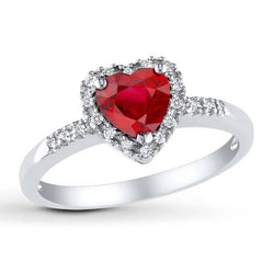 1,65 rubino rosso taglio cuore con anello aureola diamante oro bianco 14k