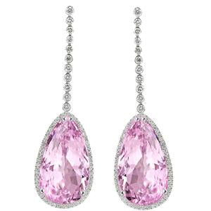 16.60 Ct Kunzite Con Diamanti Orecchini pendenti New White Gold 14K - harrychadent.it