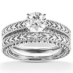 1.5 carati. Anello di fidanzamento con diamanti in stile antico in oro bianco 14K
