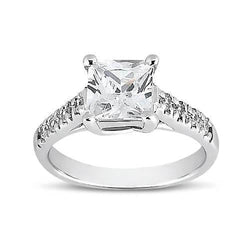 1.50 carati Princess & Round Diamond Ring con accenti in oro bianco 14K