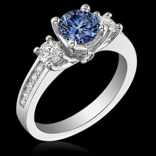 1.51 carati. Anello 3 pietre di diamanti bianchi blu con pietre preziose oro bianco - harrychadent.it