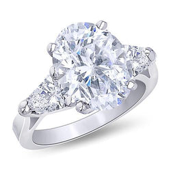 1.61 carati. Anello da donna con diamante centrale ovale 3 gioielli in pietra oro bianco Nuovo