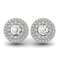 1.68 carati di diamanti rotondi orecchini Halo paio di orecchini in oro bianco 14K