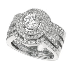 1.74 carati Round Split Shank diamante fidanzamento Halo oro bianco 14K