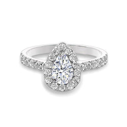 2 Ct. Anello di fidanzamento con diamante taglio a pera. oro bianco 14K