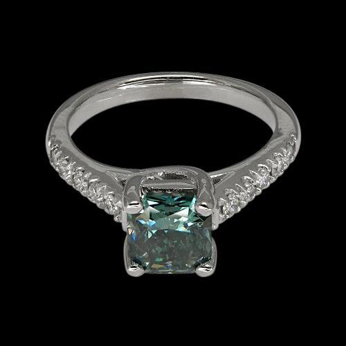 2 Ct. Anello reale con diamante blu radiante con pietre preziose in oro bianco 14K - harrychadent.it