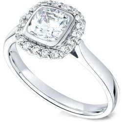 2 Ct. Cuscino per anello con diamanti Halo e set di castoni con diamanti tondi WG 14K