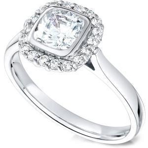2,01 Ct. Cuscino per anello con diamanti Halo e set di castoni con diamanti tondi WG 14K - harrychadent.it