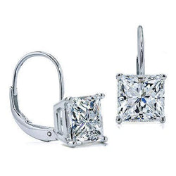2 carati D Vvs1 Orecchini con diamanti taglio principessa Leverback Eurowire 14K bianco oro