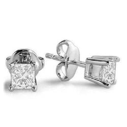 2 carati Princess Diamond Stud orecchino in oro bianco massiccio griffe