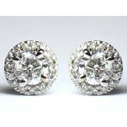 2 carati Round Halo Diamond Stud orecchino da donna gioielli in oro