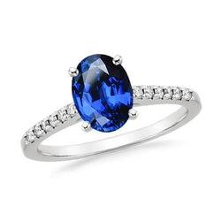 2 carati ovale Sri Lanka anello zaffiro blu diamante oro bianco 14K