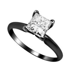 2 carati principessa diamante solitario anello di fidanzamento in oro nero 14k
