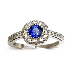 2 carati rotondo blu zaffiro Ceylon anello in oro bianco 14K