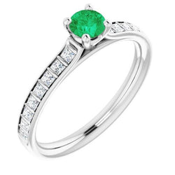 2 carati rotondo verde smeraldo anello di diamanti in oro bianco 14K