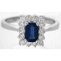 2 carati smeraldo Ceylon zaffiro e anello di diamanti in oro bianco 14K