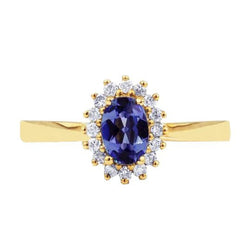 2 carati tanzanite blu e anello nuziale di diamanti in oro giallo 14K