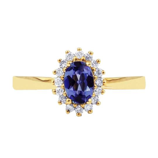 2 carati tanzanite blu e anello nuziale di diamanti in oro giallo 14K - harrychadent.it